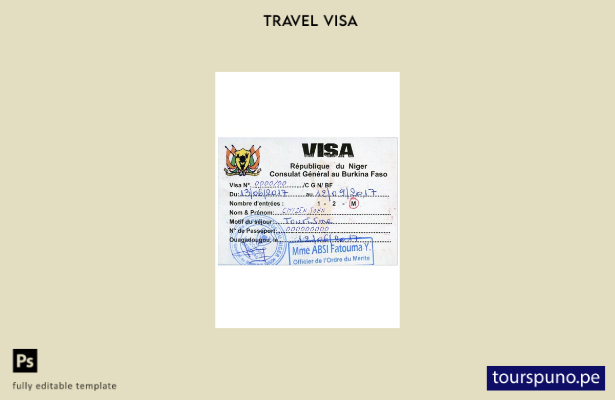 Plantilla de visa de viaje para Níger lista para imprimir
